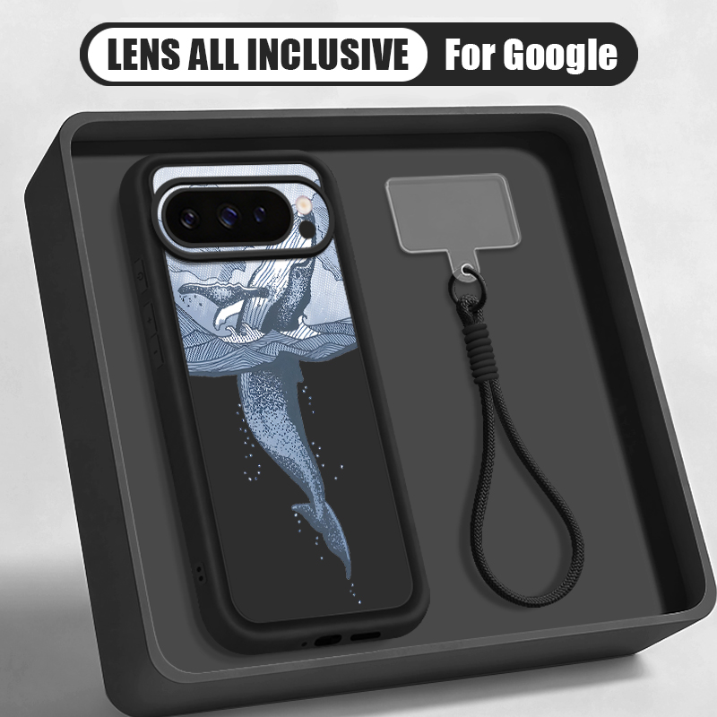 Google Pixel 9 Pro - Casing Tali Pergelangan Tangan Motif Paus